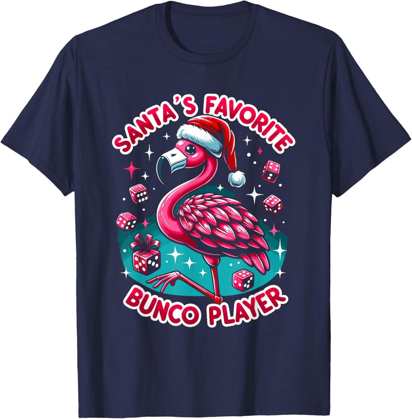 Christmas Flamingo Bunco Group Bunco Player T-Shirt - T-Shirt | Navy