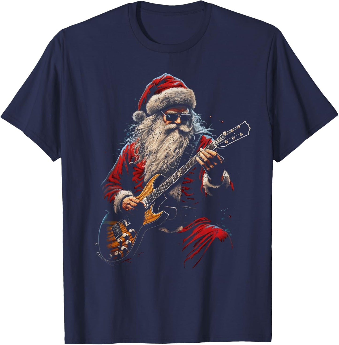 Rock Guitar Santa Claus Playing Guitar - Funny Christmas T-Shirt - T-Shirt | Navy