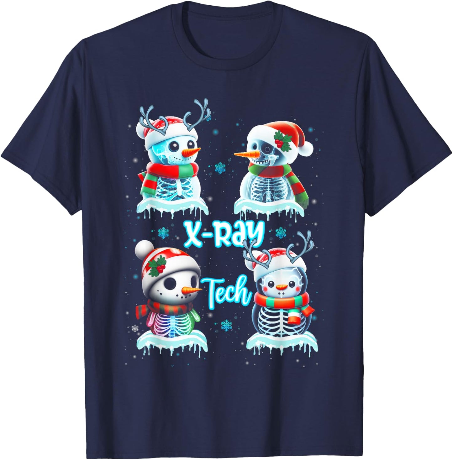 Radiology Technician X Ray Tech Funny Christmas Cute Snowman T-Shirt - T-Shirt | Navy