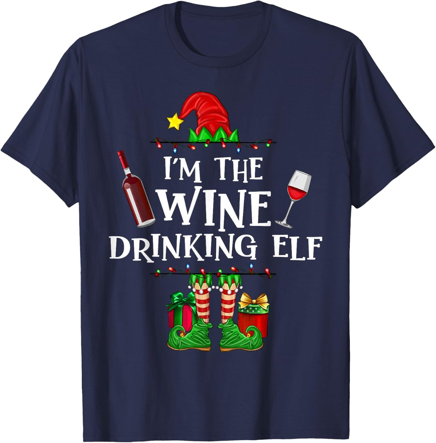 I'm The Wine Drinking Elf Funny Christmas Matching Pajama T-Shirt - T-Shirt | Navy