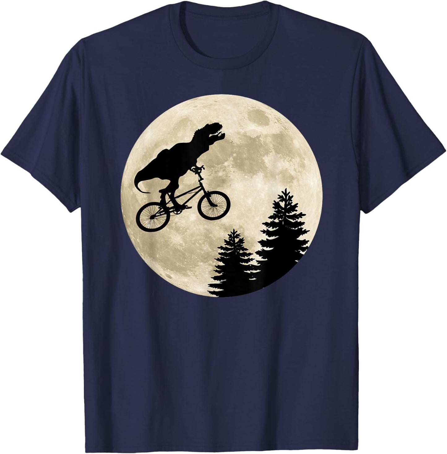 T-Rex Riding Against The Moon On A Bike T-Shirt - T-Shirt | Navy