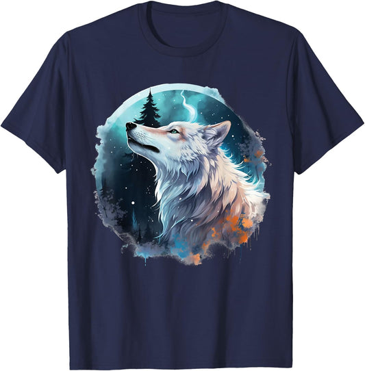 Wolf Howling At The Moon T-Shirt - T-Shirt | Navy