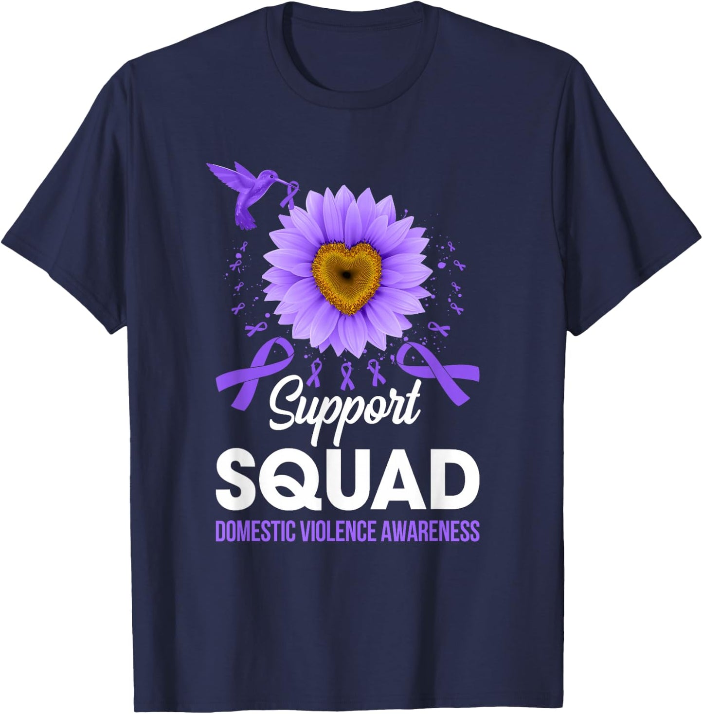 Support Squad Domestic Violence Awareness Sunflower T-Shirt - T-Shirt | Navy