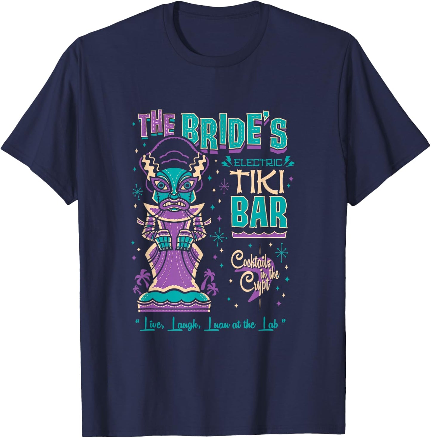 Bride of Frankenstein Tiki Bar Vintage Creepy Cute Surf T-Shirt - T-Shirt | Navy