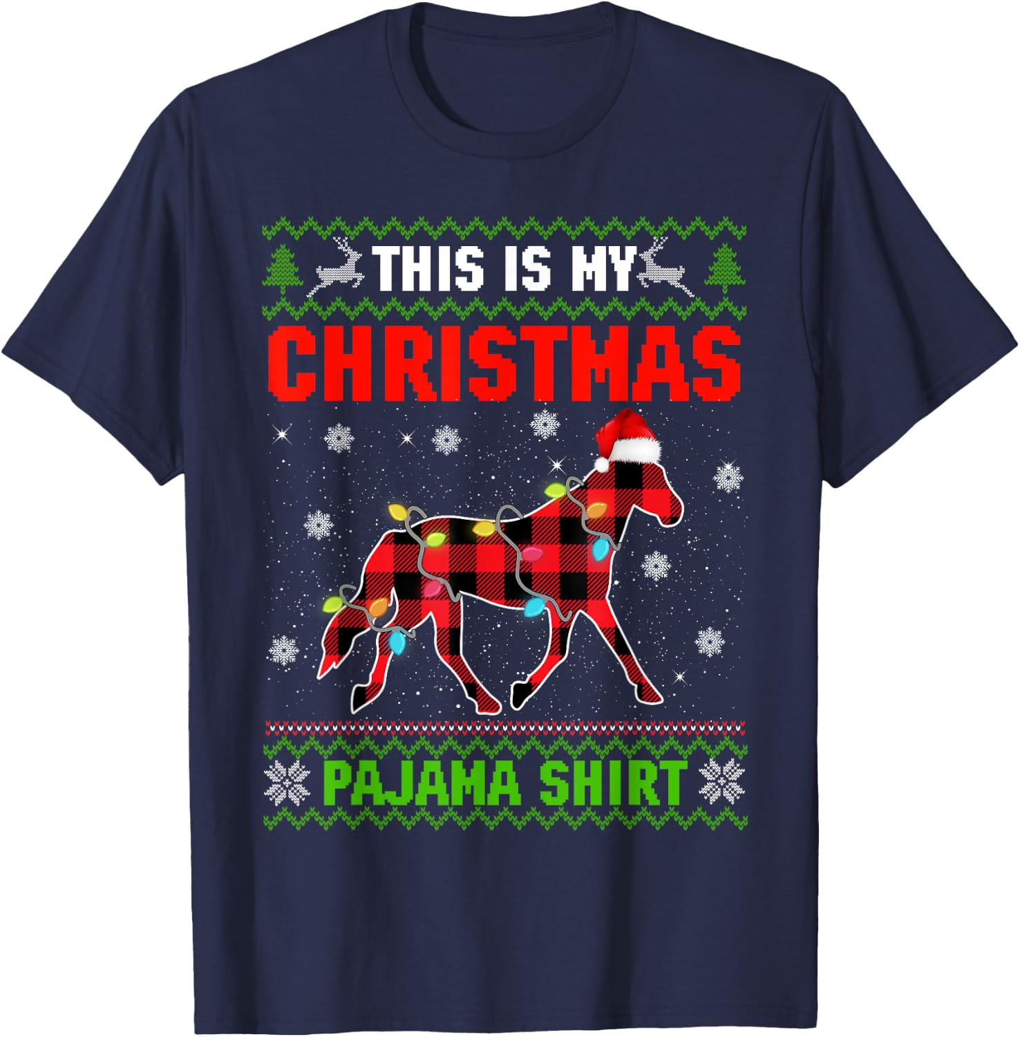 This Is My Christmas Lights Pajama Xmas Horse Lover T-Shirt - T-Shirt | Navy