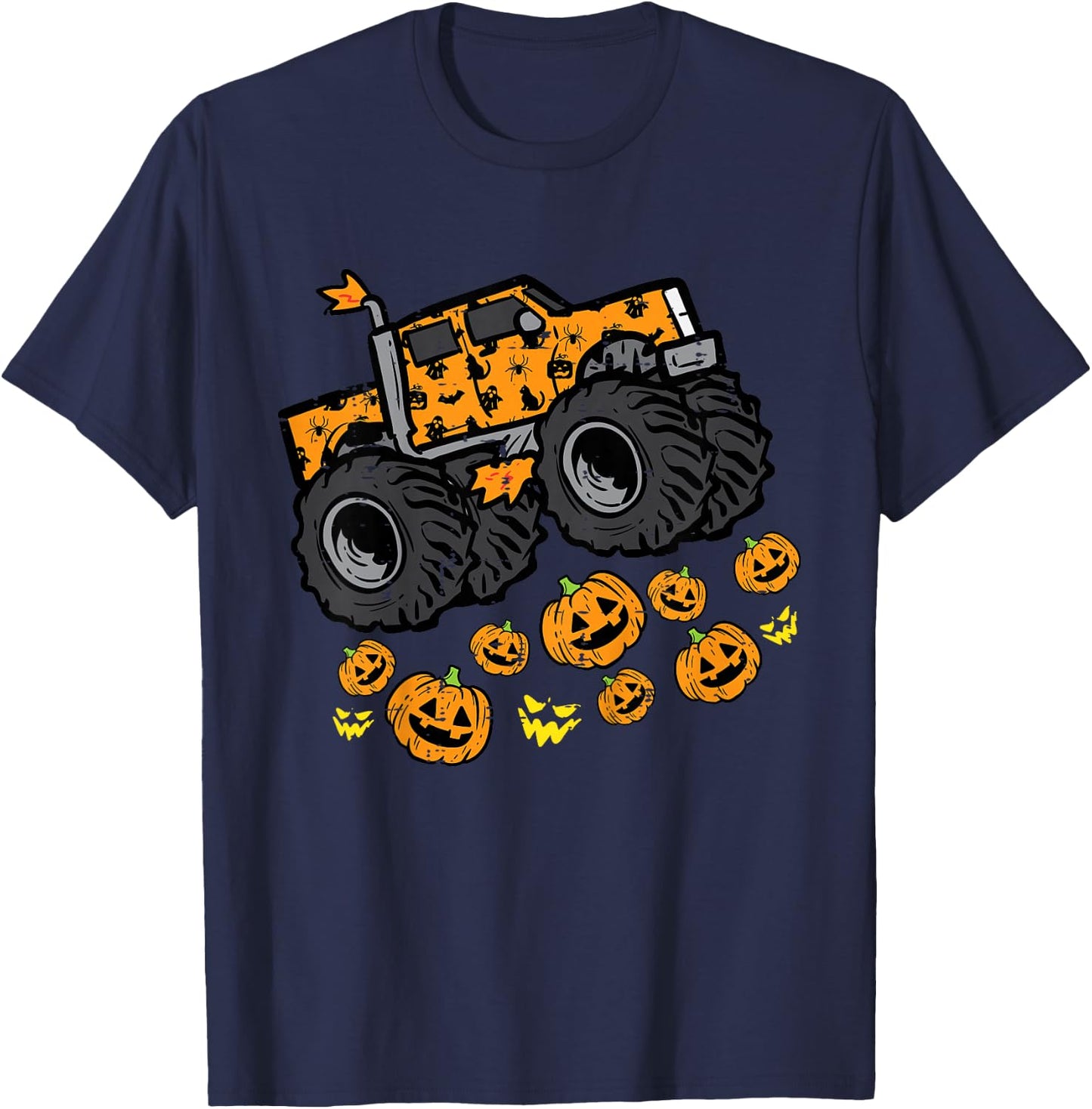 Kids Pumpkin Monster Truck Cool Halloween Costume Toddler Boys T-Shirt - T-Shirt | Navy