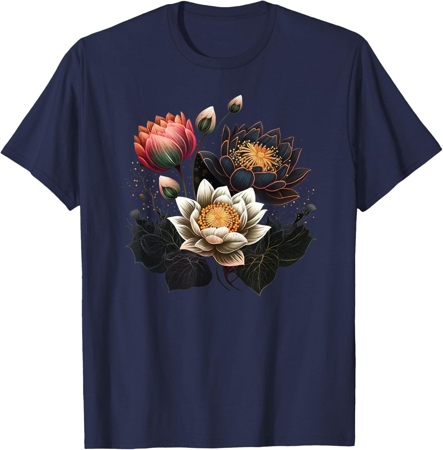 Lotus flowers Buddhism spiritual symbol yoga namaste blossom T-Shirt - T-Shirt | Navy