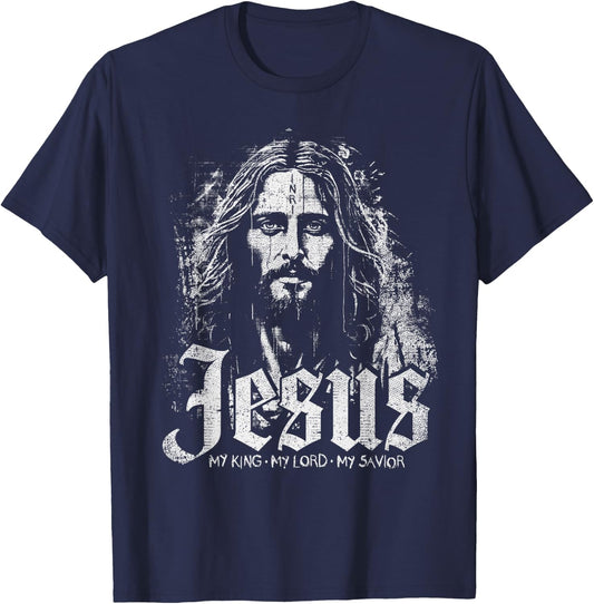 Jesus Christ My King My Lord My Savior Prayer Christian T-Shirt - T-Shirt | Navy