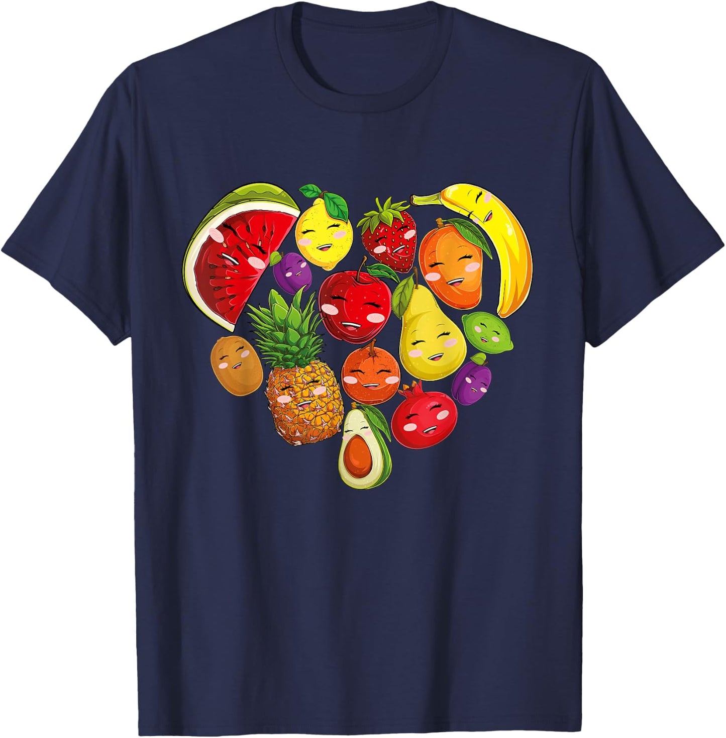 Funny Fruits Collage Cute Heart Fruit and Vegetables T-Shirt - T-Shirt | Navy