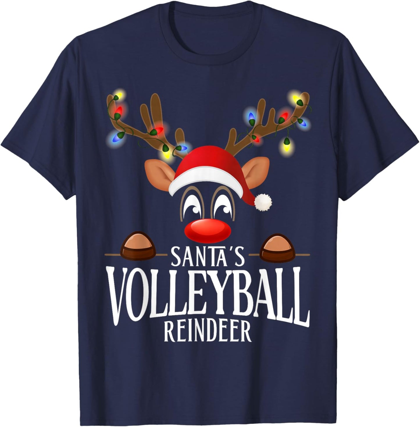 Santa's Volleyball Reindeer Funny XMas Matching PJS T-Shirt - T-Shirt | Navy
