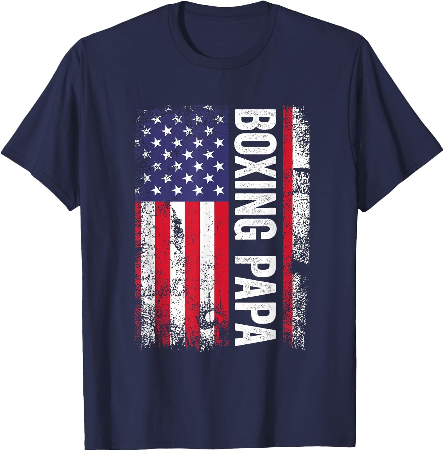 Boxing Papa American Flag USA Patriotic T-Shirt - T-Shirt | Navy