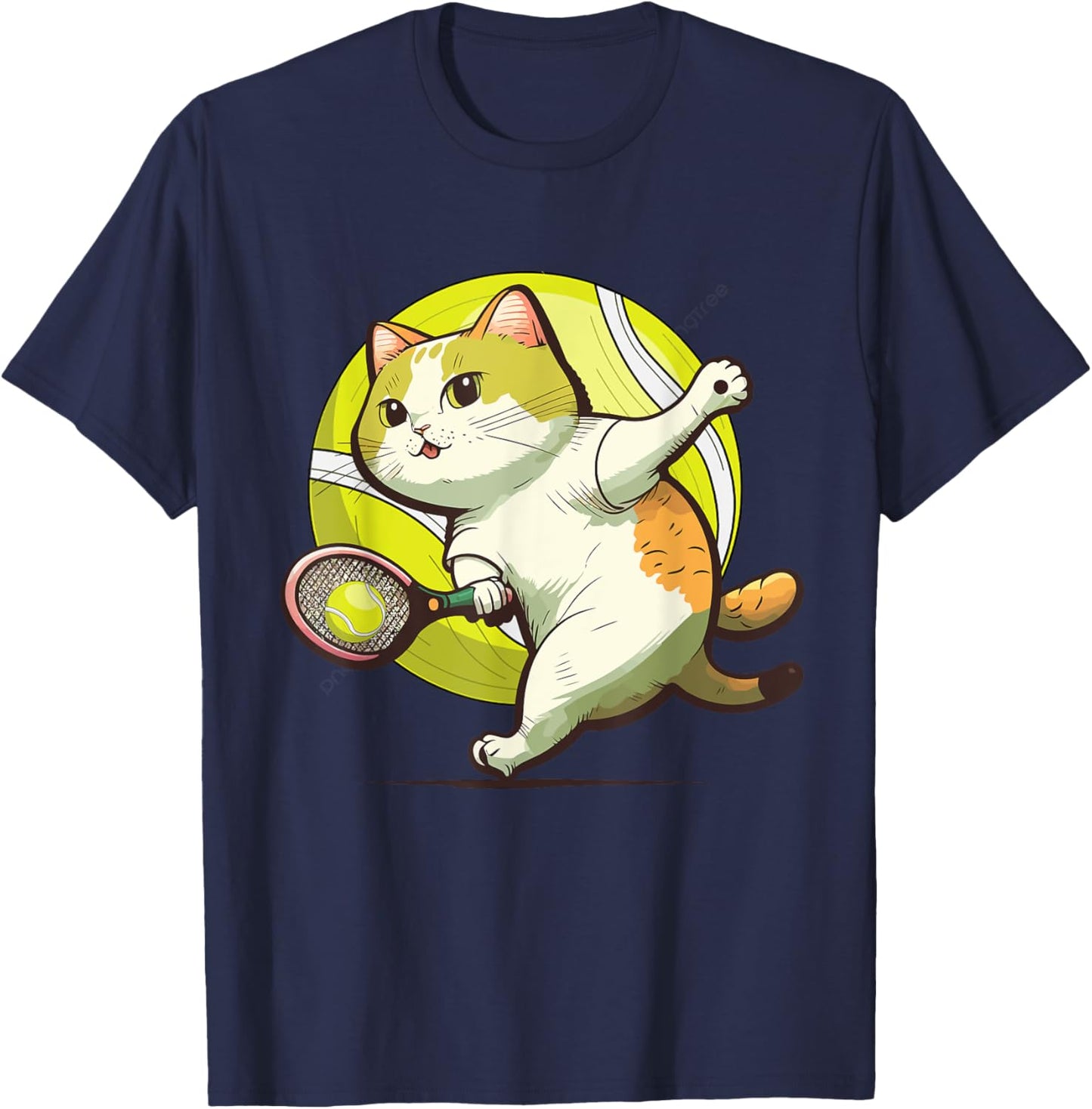 Funny Tennis Racket Cat Playing Tennis Women Kids T-Shirt - T-Shirt | Navy