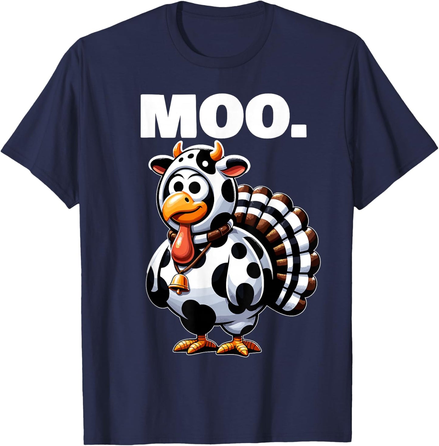 Turkey Moo Funny Thanksgiving T-Shirt - T-Shirt | Navy