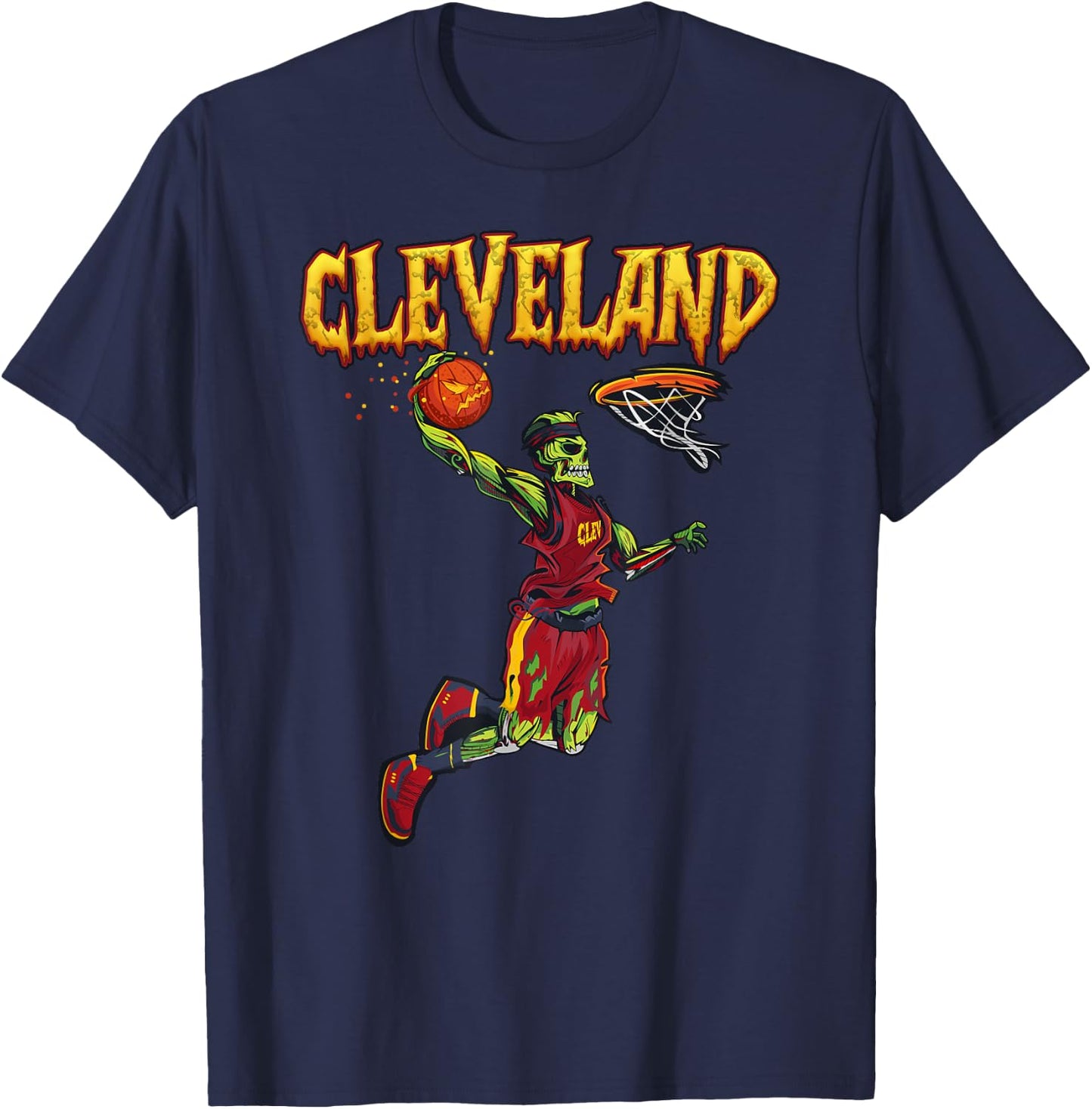 Jump Zombie Cleveland Dunk Player Halloween Pumpkin Ball T-Shirt - T-Shirt | Navy