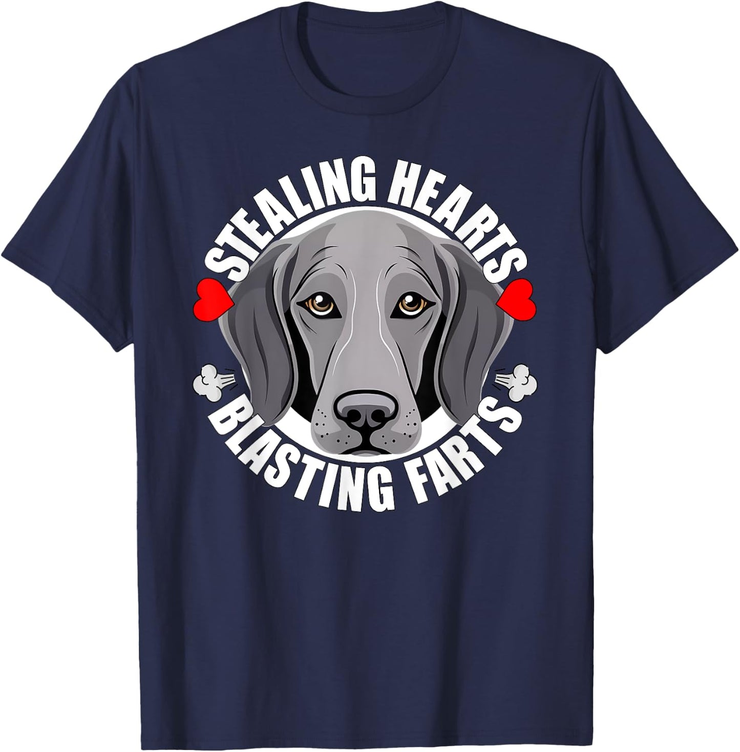 Funny Weimaraner Stealing Hearts Blasting Farts Puppy Dog T-Shirt - T-Shirt | Navy