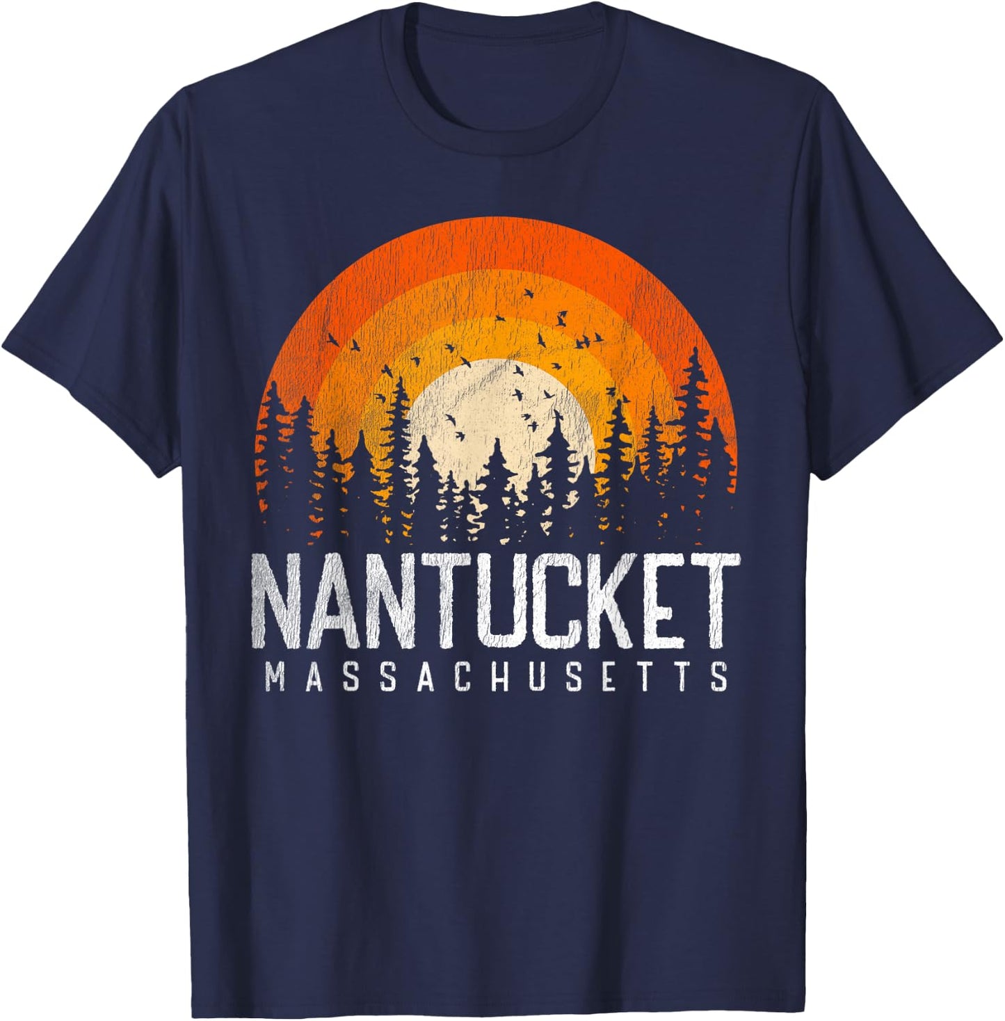 Nantucket Massachusetts MA Shirt Vintage 80s 90s Retro Gift T-Shirt - T-Shirt | Navy