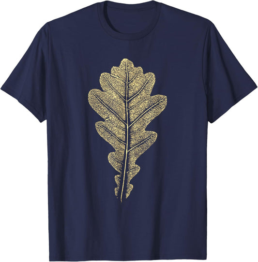Oak Leaf - Stamp - Nature & Forest Tree - Botanicals T-Shirt - T-Shirt | Navy
