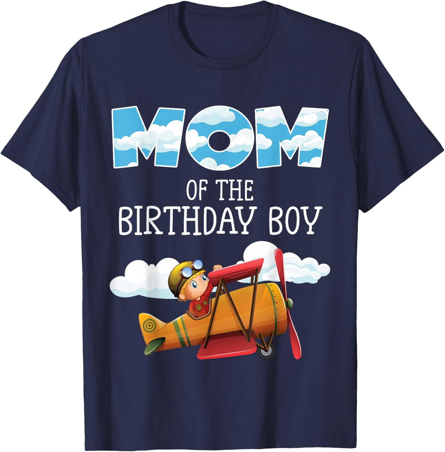 Mom of the Birthday Boy Little Pilot Family Matching T-Shirt - T-Shirt | Navy