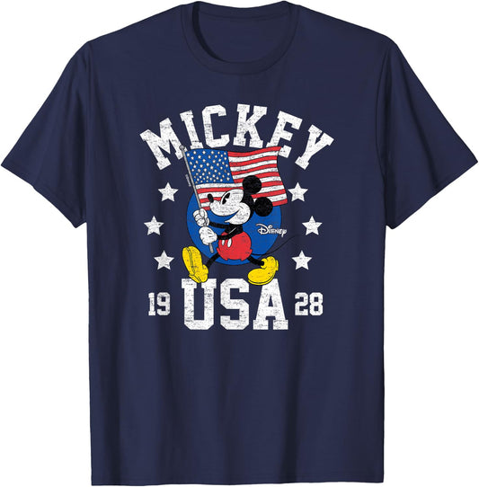 Mickey Mouse - Waving Flag USA with Stars T-Shirt - T-Shirt | Navy