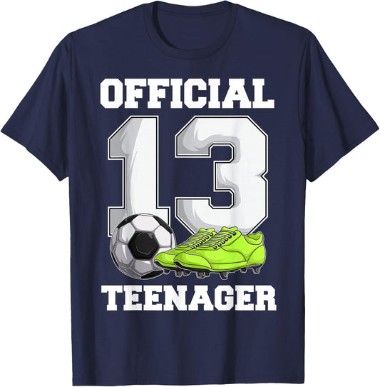 Soccer 13 Year Old Birthday Boy Shirt, Official Teenager T-Shirt - T-Shirt | Navy