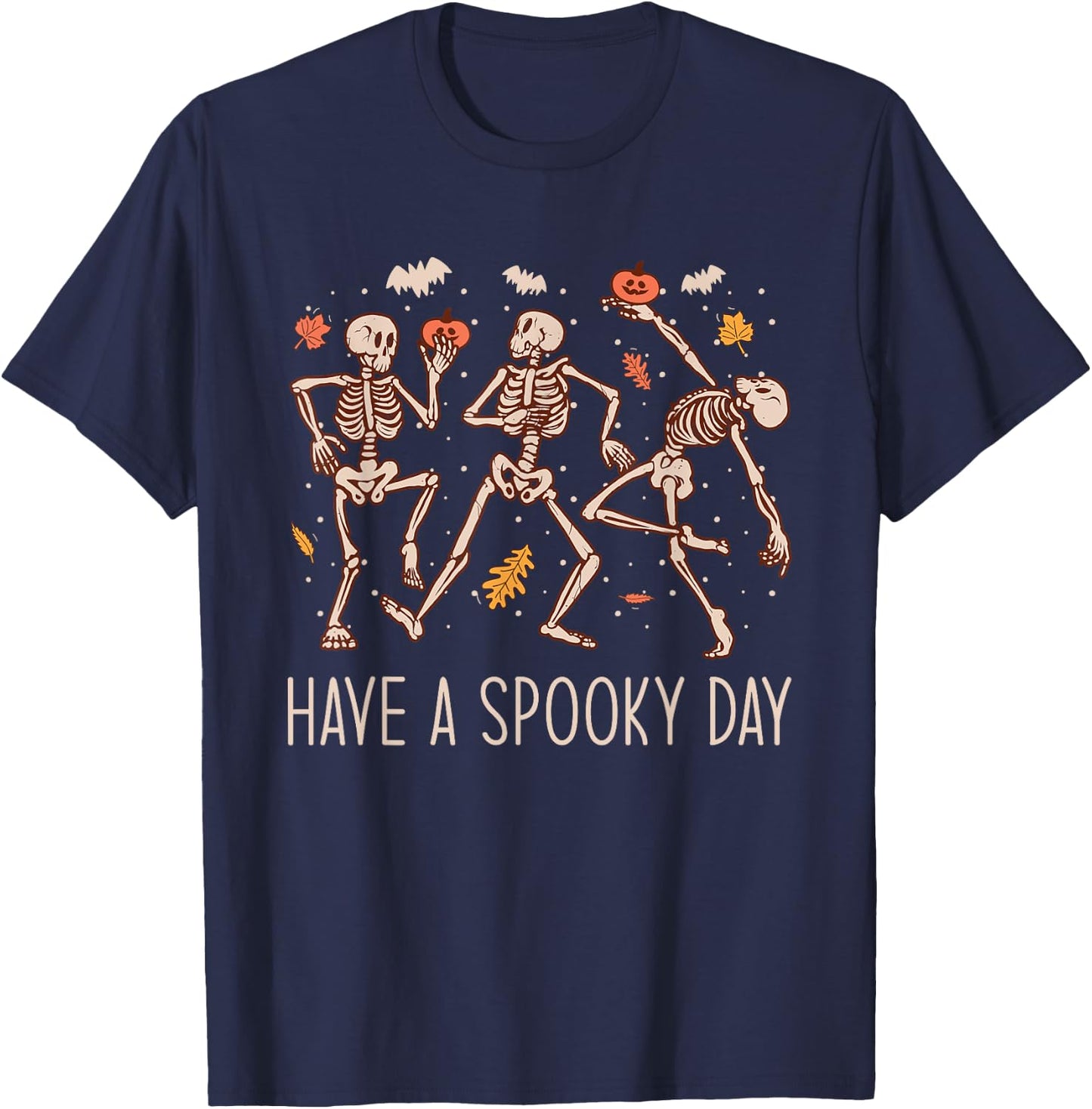 Halloween Dancing Skeletons Have a Spooky Day Fun Retro Joy T-Shirt - T-Shirt | Navy