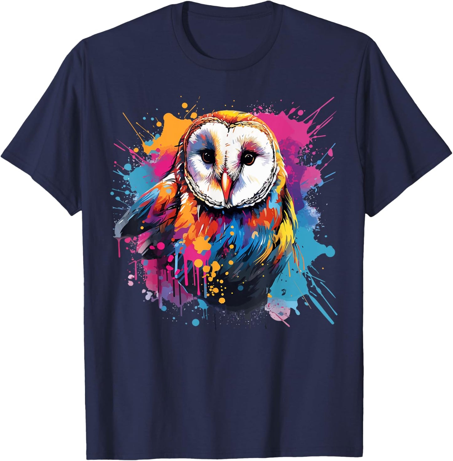 Splash Art Owls Lover Colorful Barn Owl T-Shirt - T-Shirt | Navy