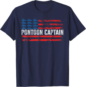 American Flag Boating Clothing Men's Black Pontoon Boat Captain 4th of July T-Shirt - T-Shirt | Navy