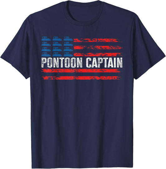 American Flag Boating Clothing Men's Black Pontoon Boat Captain 4th of July T-Shirt - T-Shirt | Navy