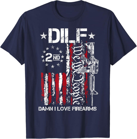 Funny DILF - Damn I Love Firearms Gun American Flag Men T-Shirt - T-Shirt | Navy