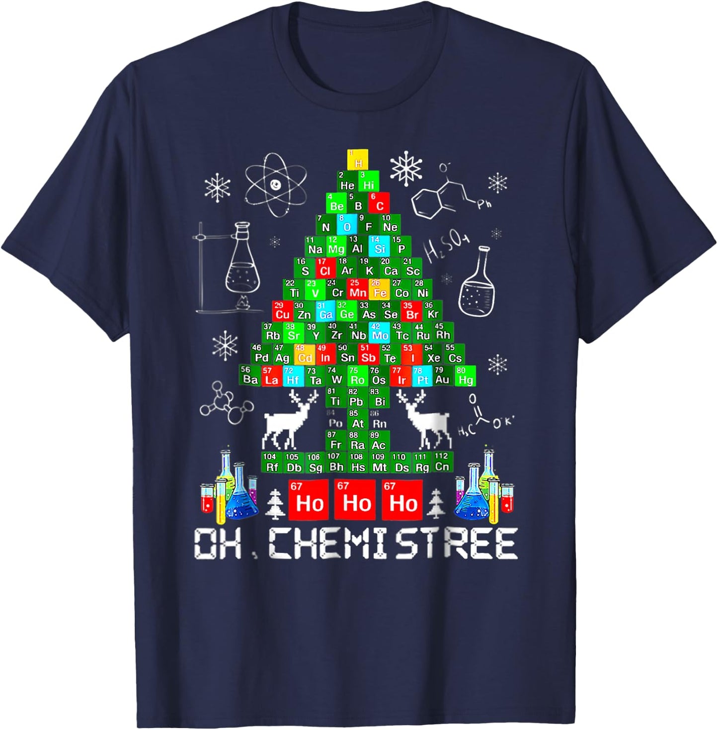 BORN Oh Chemistree Funny Science Christmas Tree Chemistry Chemist T-Shirt - T-Shirt | Navy