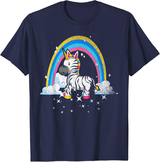 Rainbow Zebracorn Africa Animal Fantasy Zebra Unicorn T-Shirt - T-Shirt | Navy