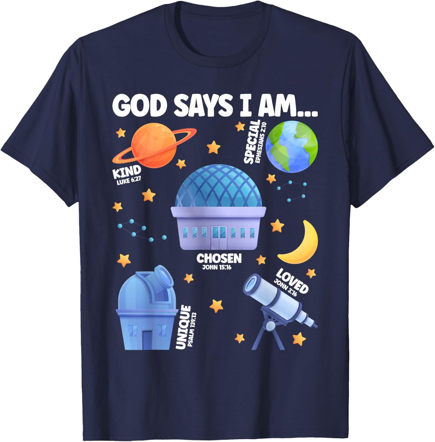 God Says I Am Planetarium Lover Boy Girl Christian T-Shirt - T-Shirt | Navy