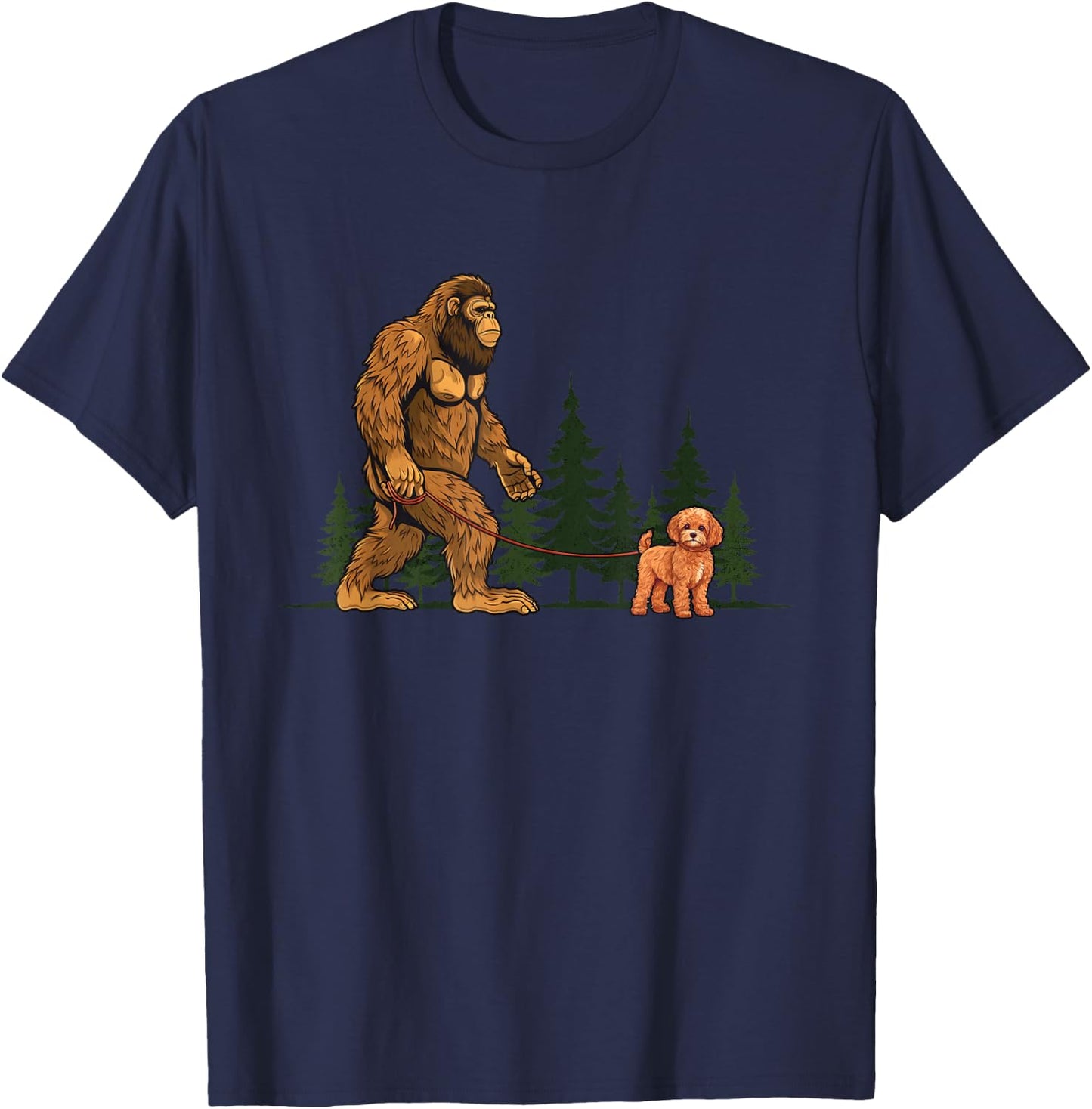 Funny Cavapoo Bigfoot Dog Walking Dog Mom Dad Kids T-Shirt - T-Shirt | Navy