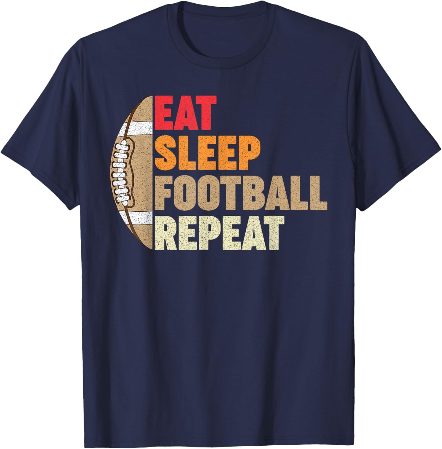 Retro Eat Sleep Football Repeat Men Women Teens Boys Girls T-Shirt - T-Shirt | Navy
