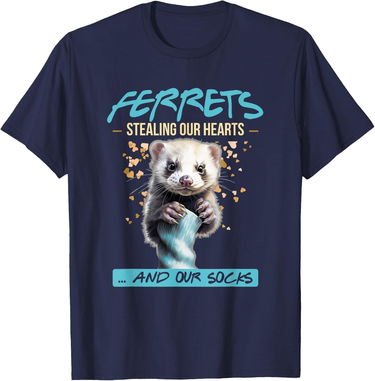 Ferrets Hearts & Socks | Ferret Pet Owner Funny T-Shirt - T-Shirt | Navy