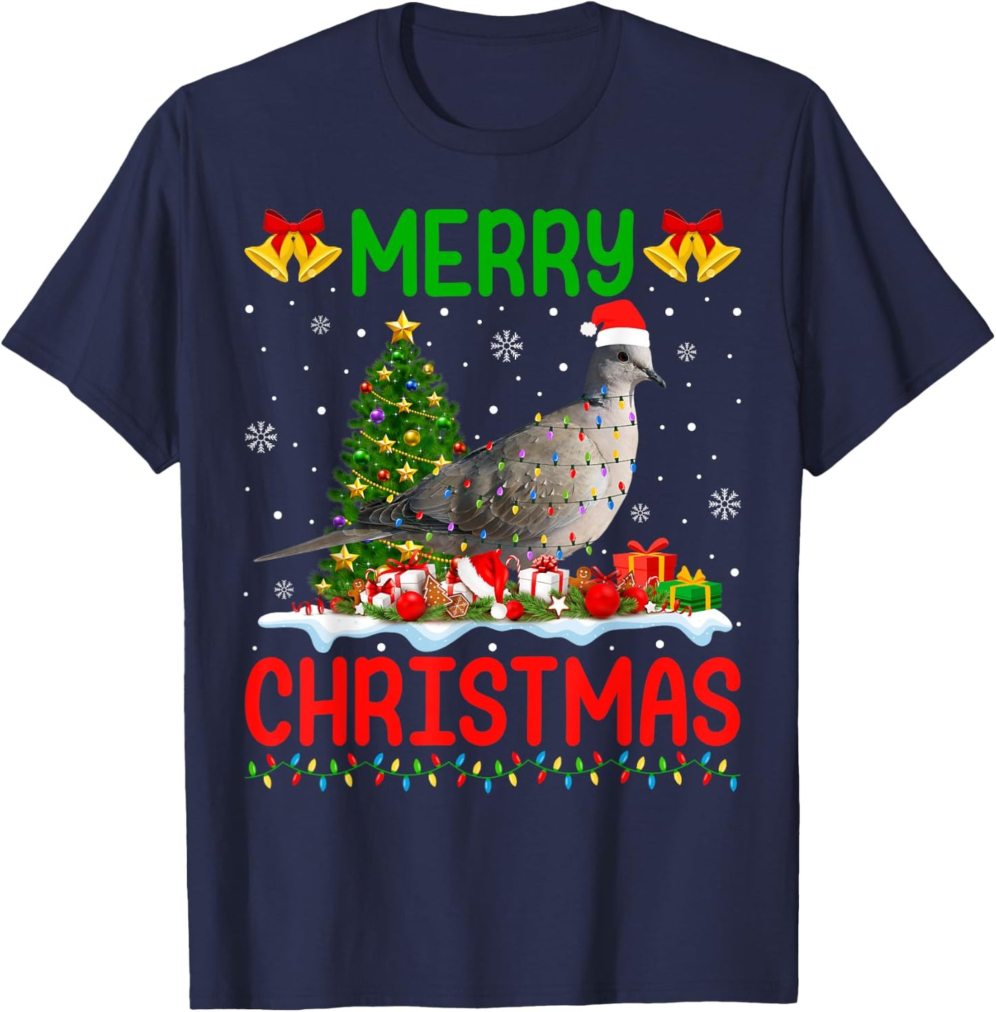 Xmas Dove Bird Lighting Santa Merry Christmas Mourning Dove T-Shirt - T-Shirt | Navy