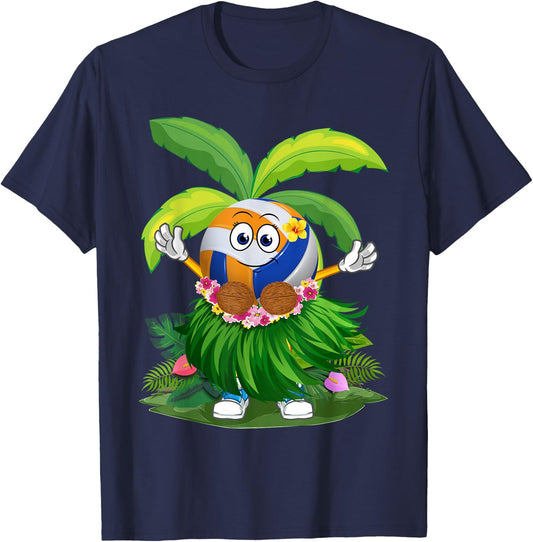 Cute Hawaiian Volleyball Ball Tropical Beach Summer Vacation T-Shirt - T-Shirt | Navy