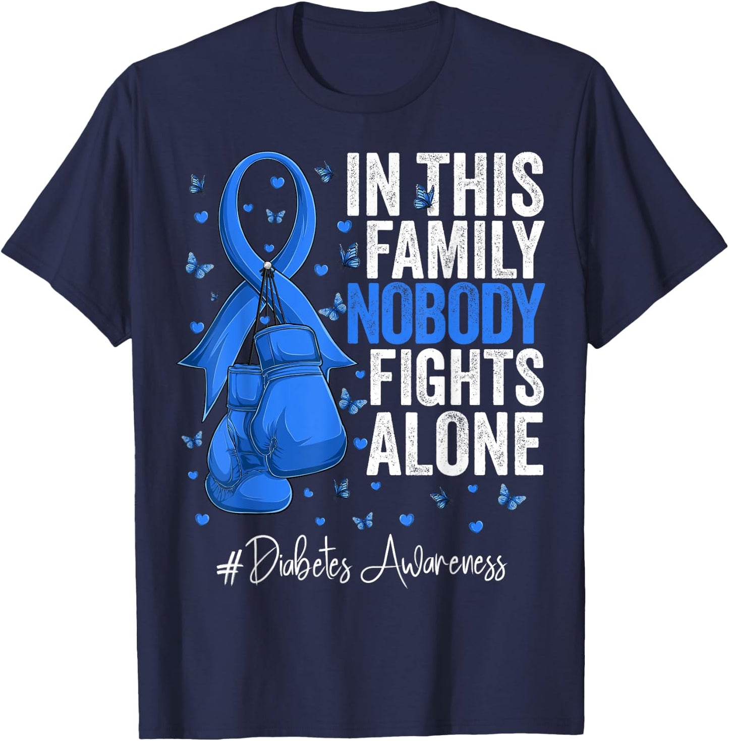 Blue Ribbon Survivor Fighter Diabetes Awareness T-Shirt - T-Shirt | Navy