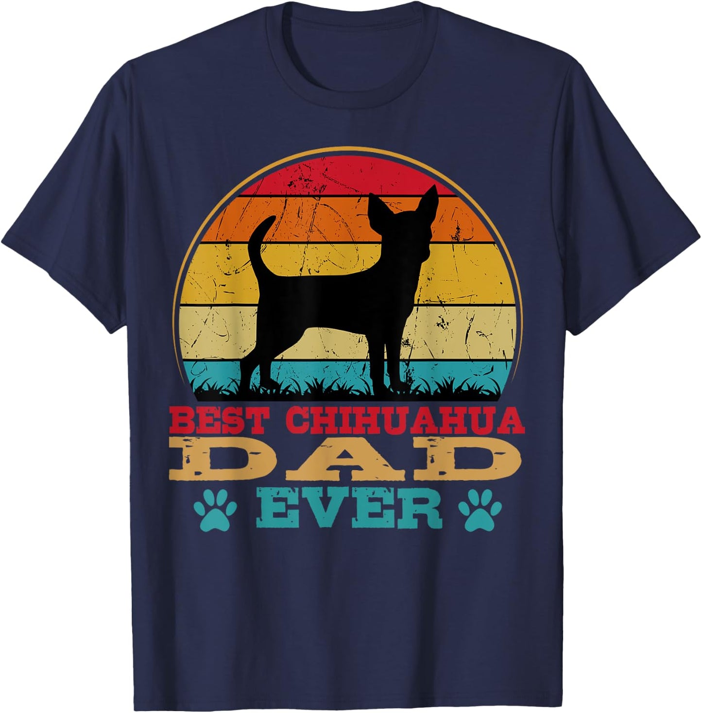 Chihuahua Dad Retro Vintage Dog Owner Breeder Father's Day Men Women Girls Kids T-Shirt - T-Shirt | Navy