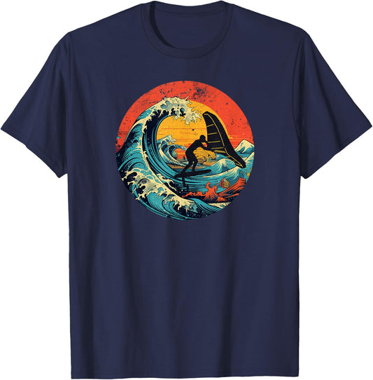 Wingfoil Surfer Wingfoiling Board Vintage Wing Foiling T-Shirt - T-Shirt | Navy