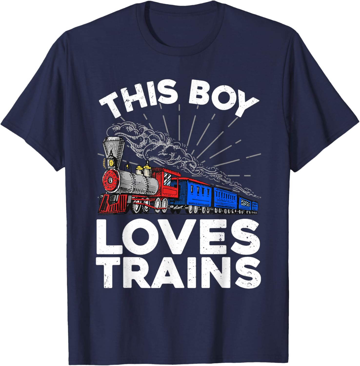 Cool Train Art For Boys Kids Toddlers Train Lovers Railroad T-Shirt - T-Shirt | Navy