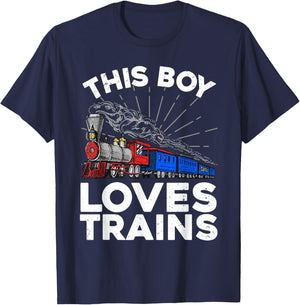 Cool Train Art For Boys Kids Toddlers Train Lovers Railroad T-Shirt - T-Shirt | Navy