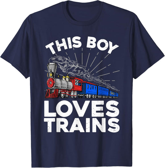 Cool Train Art For Boys Kids Toddlers Train Lovers Railroad T-Shirt - T-Shirt | Navy