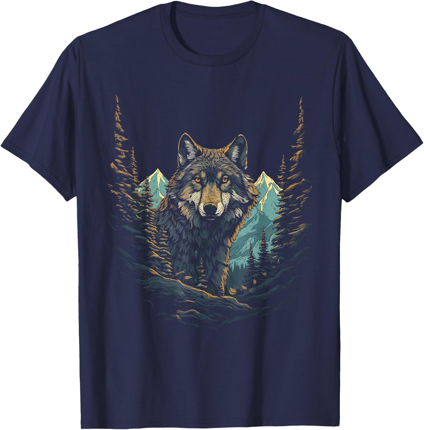 Wolf in Mountains, Forest Nature Art Women, Men T-Shirt - T-Shirt | Navy
