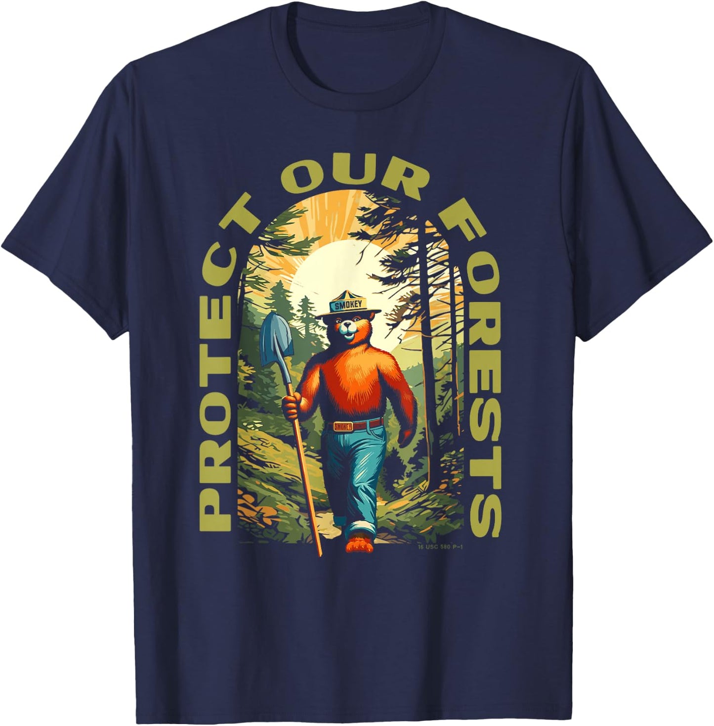 Hiking Smokey Bear Protect Our Forests Vintage T-Shirt - T-Shirt | Navy