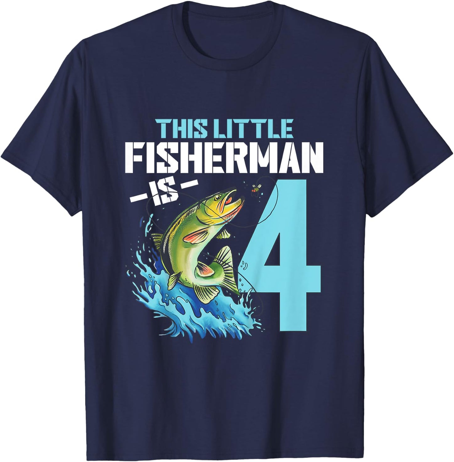Kids Fishing Birthday Shirt 4 Year Old Boy Fisher 4th Bday Kids T-Shirt - T-Shirt | Navy