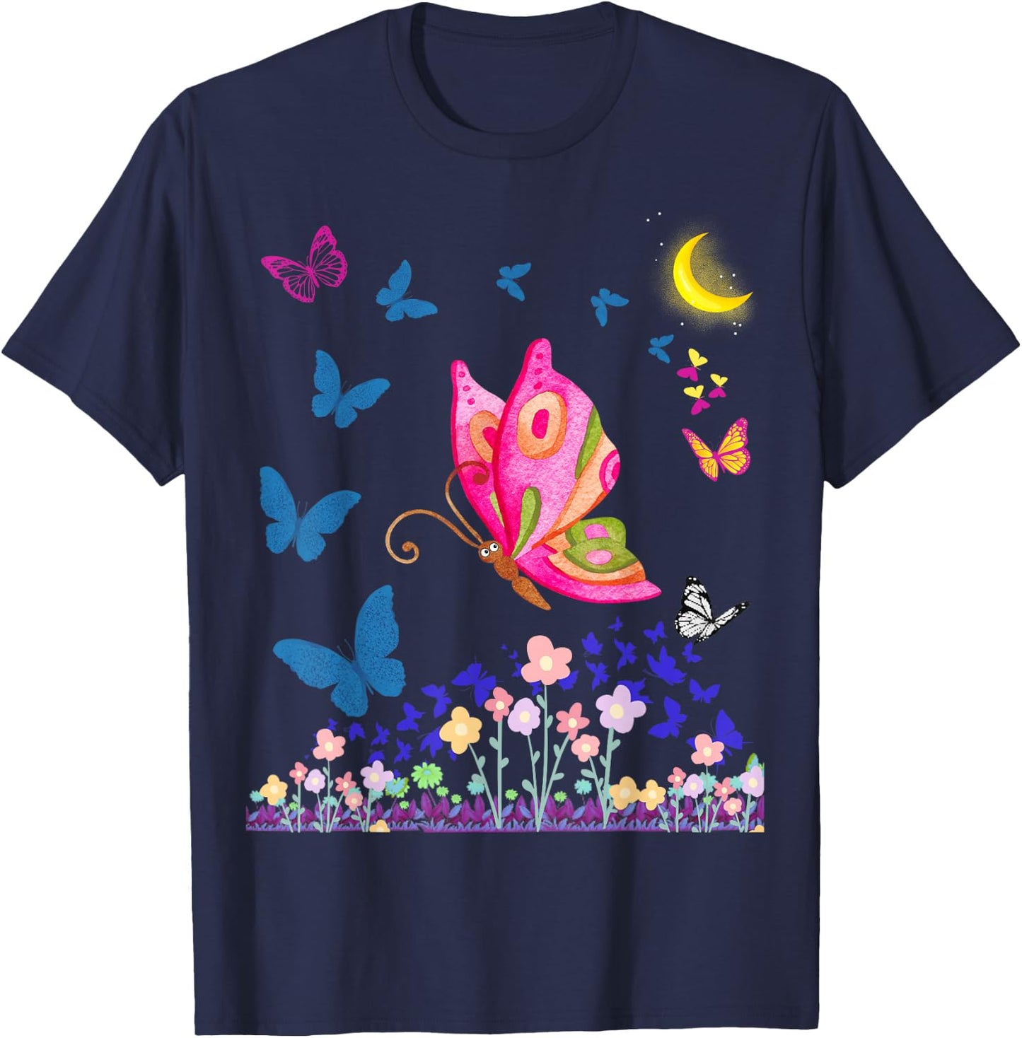 Faithrizing Butterfly Lovers Design - Girls' Butterfly Shirt - Black - Small - Classic Fit - Short Sleeve T-Shirt - T-Shirt | Navy