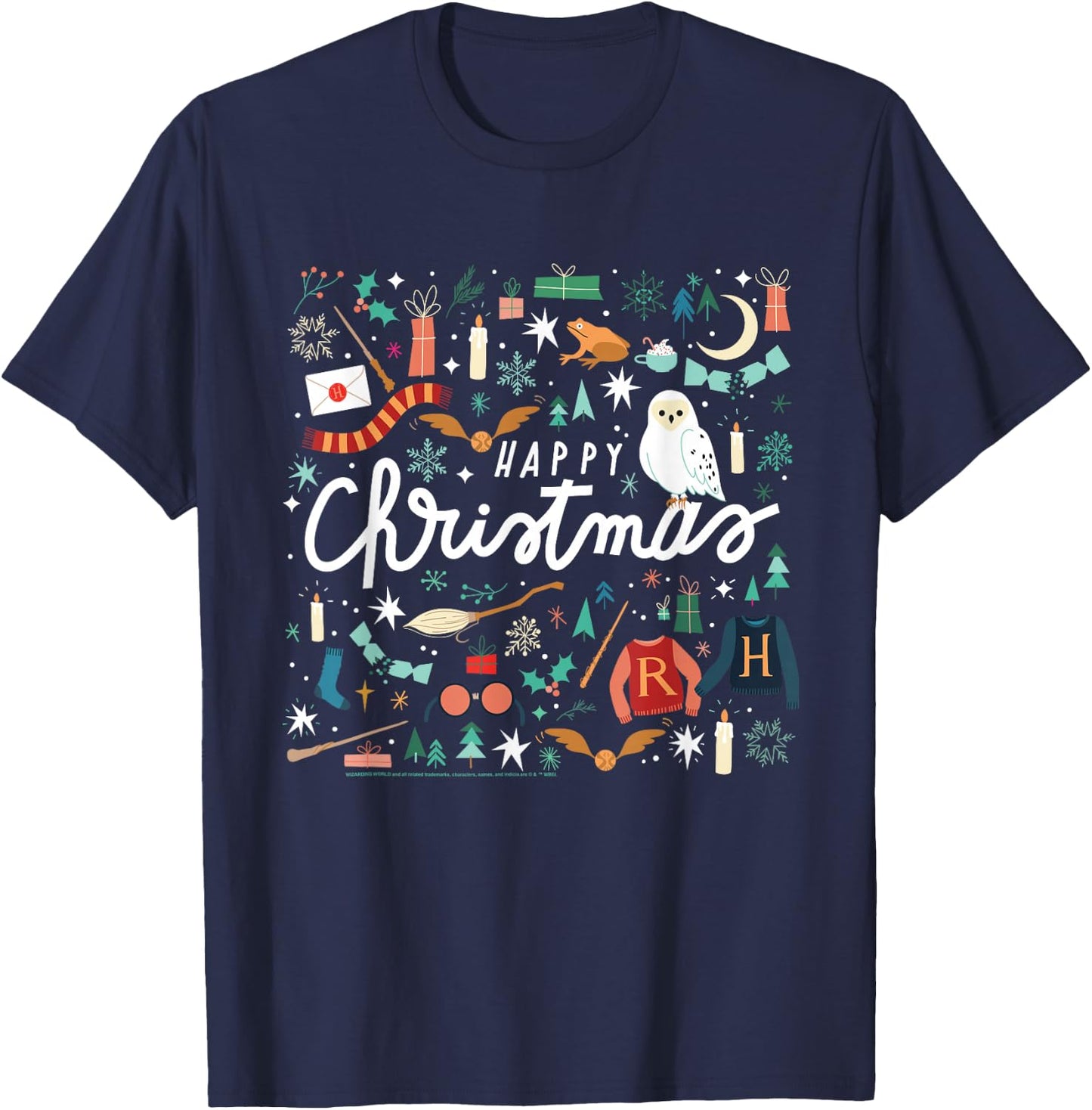 Harry Potter Happy Christmas, Hedwig, Golden Snitch T-Shirt - T-Shirt | Navy