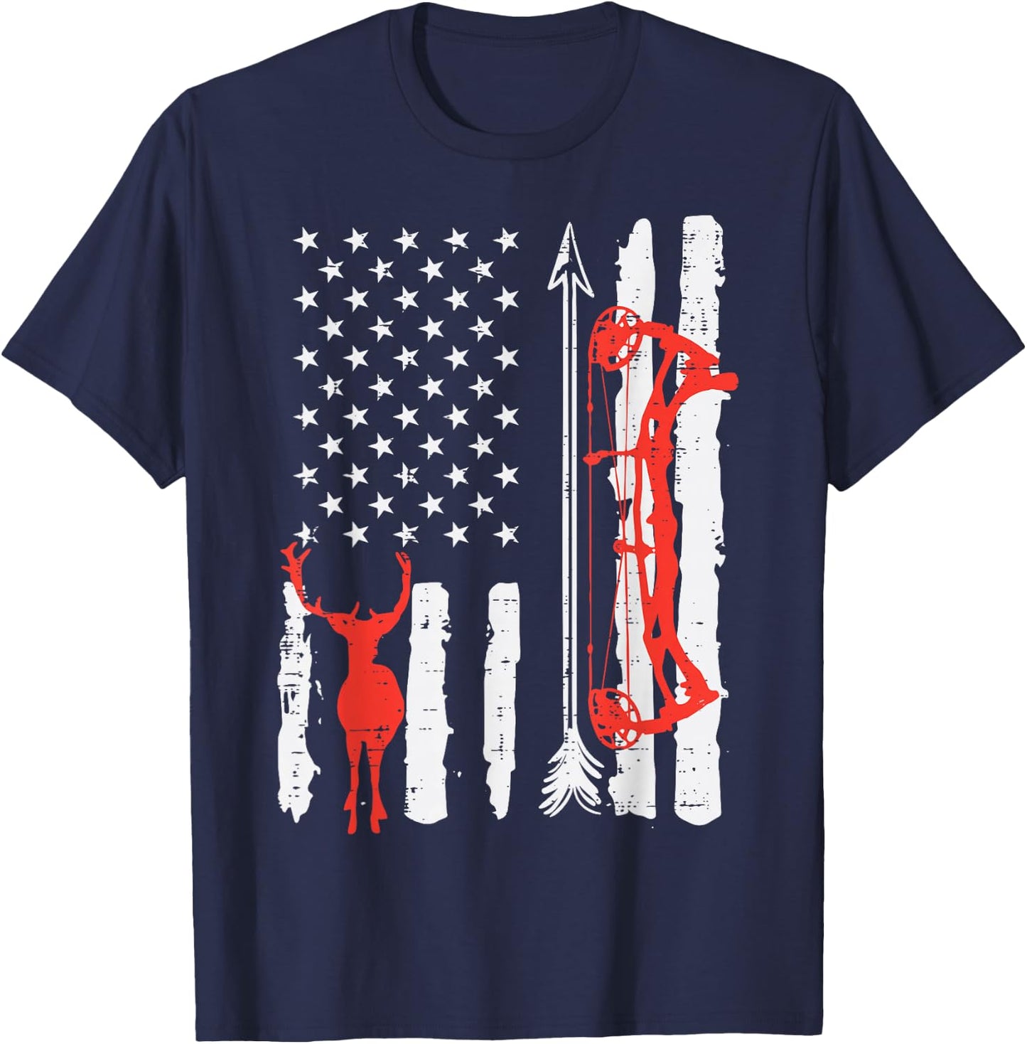 US Flag Deer Bow Hunting Patriotic Archer Hunter Men Women T-Shirt - T-Shirt | Navy