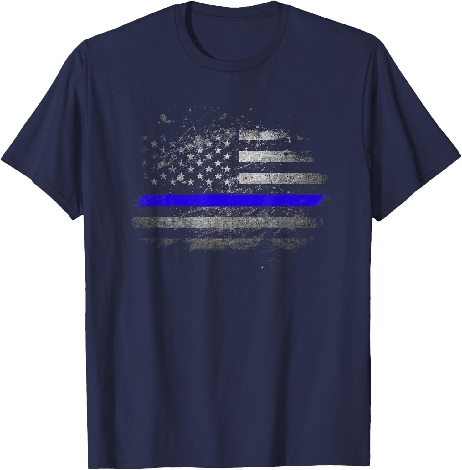 USA Flag Police Support Patriotic Law Enforcement Officer T-Shirt - T-Shirt | Navy